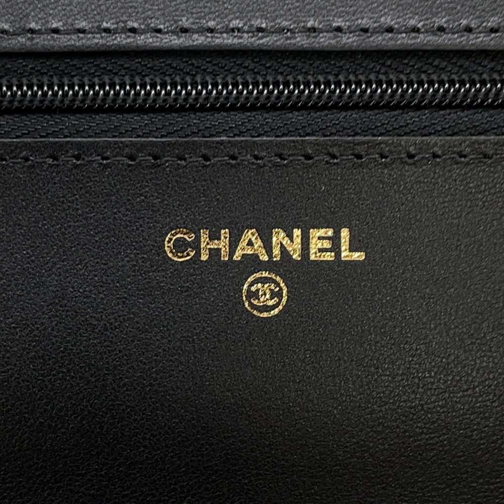 CHANEL Black Lambskin Leather Logo Wallet - Picture 11 of 13